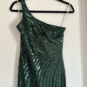 XS Emerald Green Sequin One Shoulder Dress